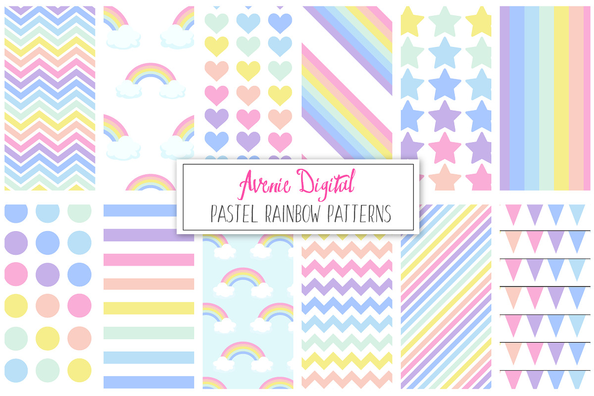Pastel Rainbow Pattern + Paper, a Pattern Graphic by Avenie Digital