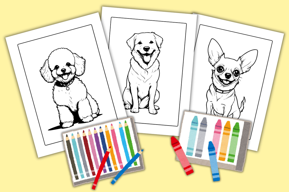 1PDF SMILING DOGS COLORING PAGES, an Animal Illustration by Vachira Digital Studio (Photo 3 of 4)