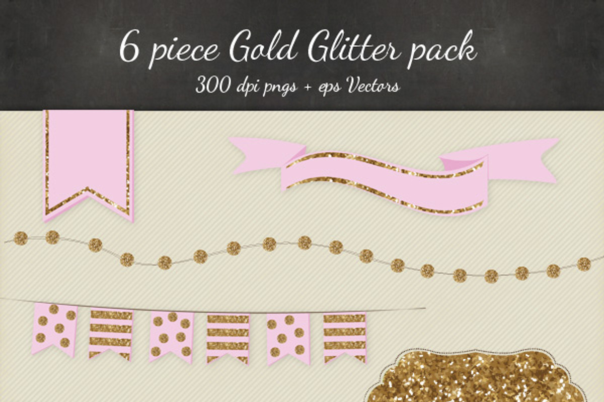 Gold Glitter Vectro PNG 6 Pack, an Illustration by The Geekery Store