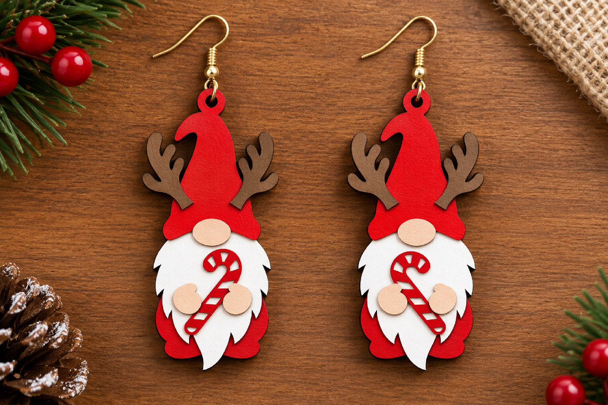 Christmas Gnome Earrings Laser Cut, a Seasonal Illustration by Canvas Craft (Photo 4 of 6)