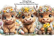 Watercolor Easter Highland Cow Clipa, an Animal Illustration by GatewayDesign (Thumbnail 1 of 3)