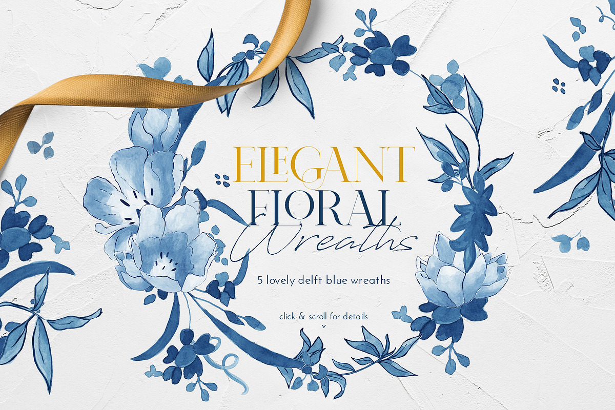 Delft Blue Floral Illustration Pack, a Decorative Illustration by BlueRobinDesignShop (Photo 4 of 9)
