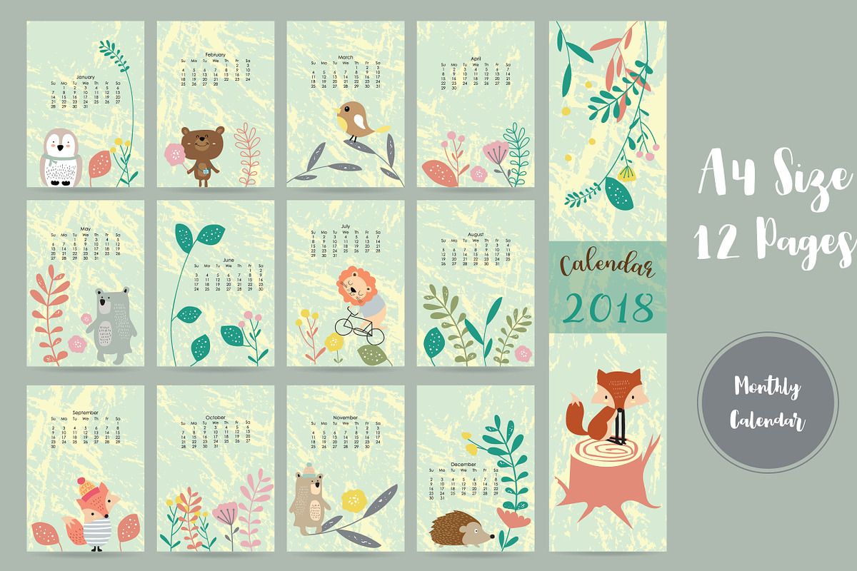 Calendar 2018 with cute animal 4#, a Card Template by Piixypeach (Photo 2 of 4)