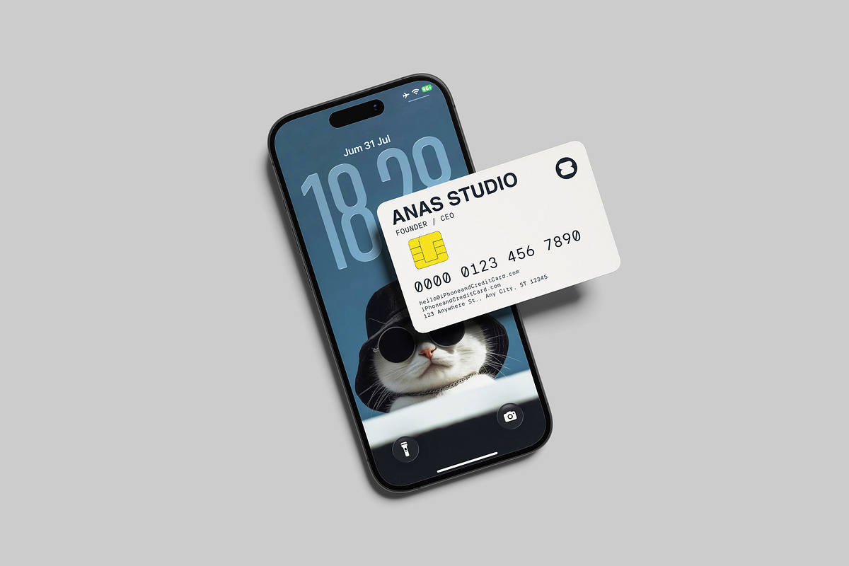iPhone and Credit Card Mockup, an iPhone Mockup by AnasStudio (Photo 2 of 13)