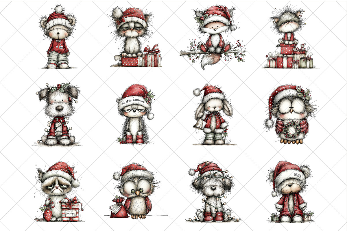 Whimsical Grumpy Christmas Animals, an Illustration by SinaCreation (Photo 2 of 7)