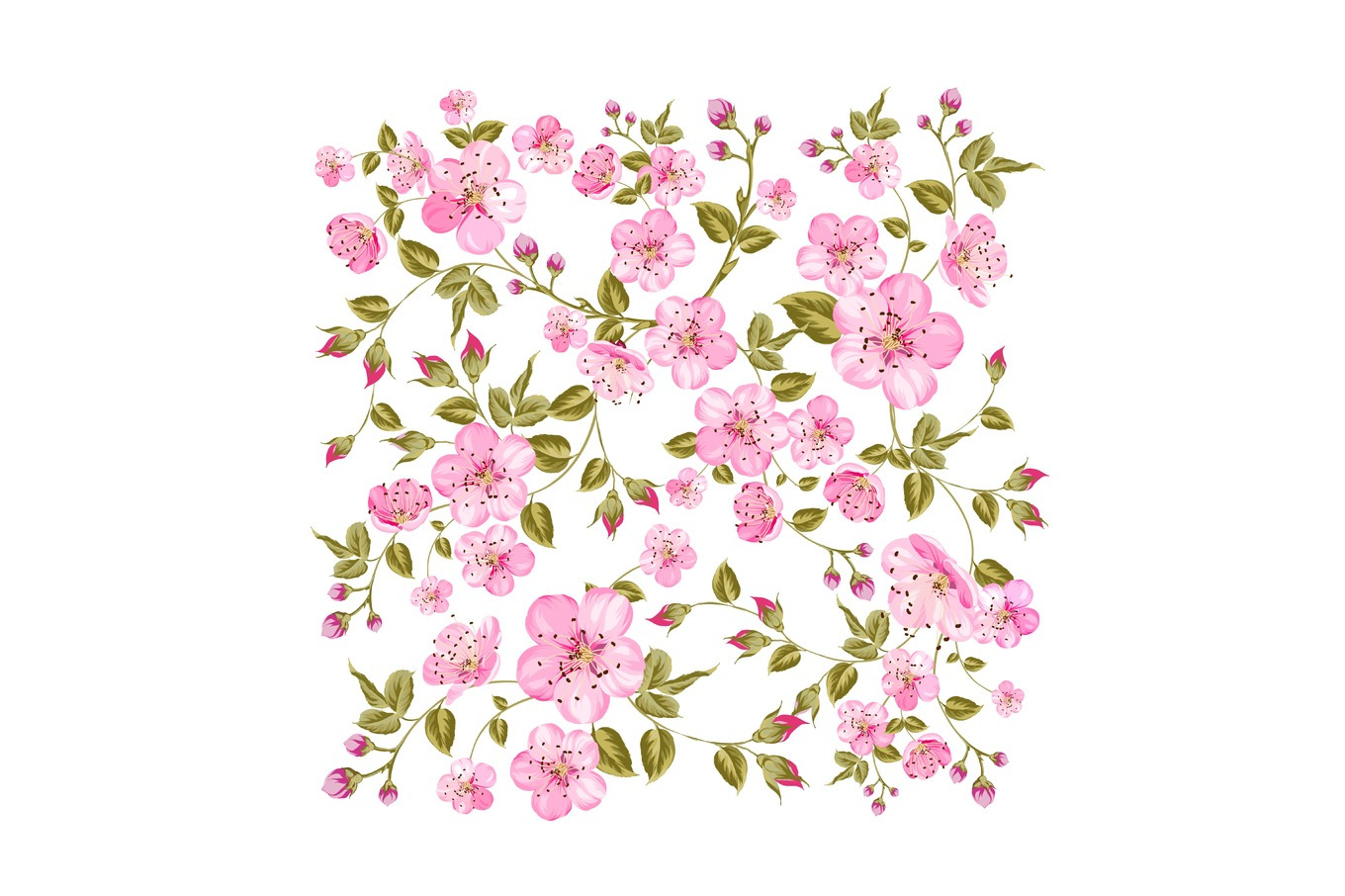 Sacura flowers in rectangle pattern., a Decorative Illustration by Kotkoa