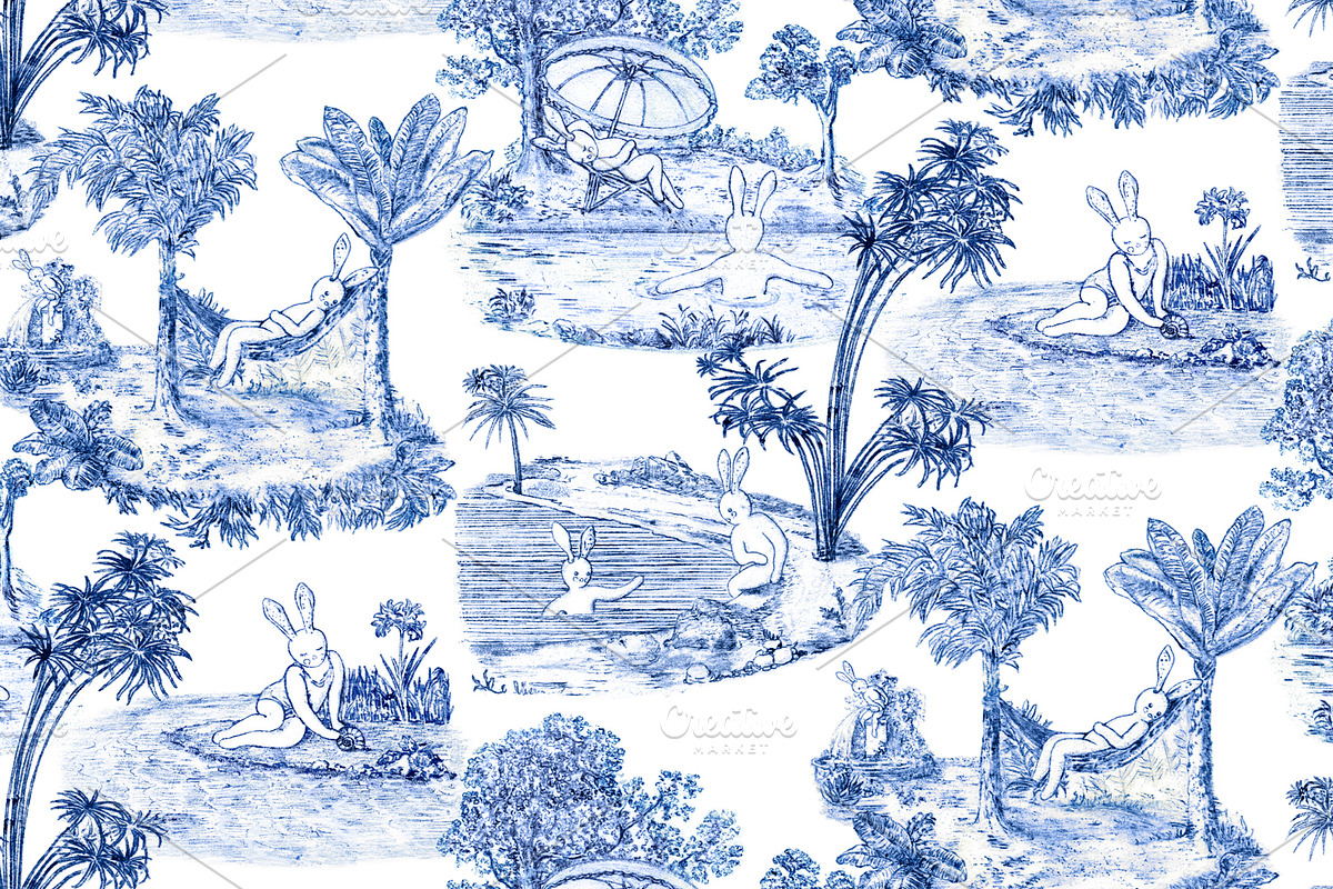 Toile de Jouy - Vacation Bunnies, a Pattern Graphic by YvY (Photo 1 of 5)