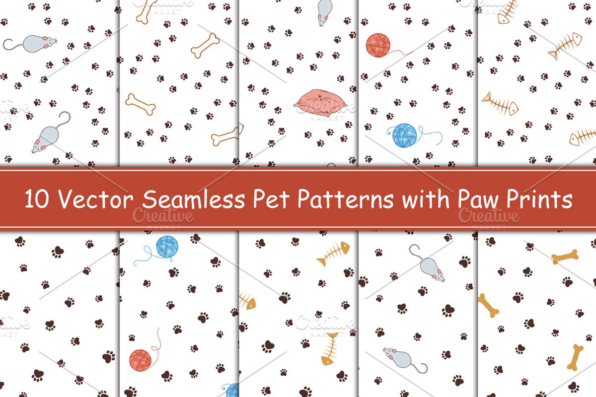 Animal paw prints seamless patterns, a Pattern Graphic by InkySplash (Photo 1 of 3)