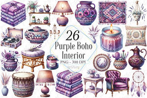 Watercolor Purple Boho Interior, a Graphic by designcity5