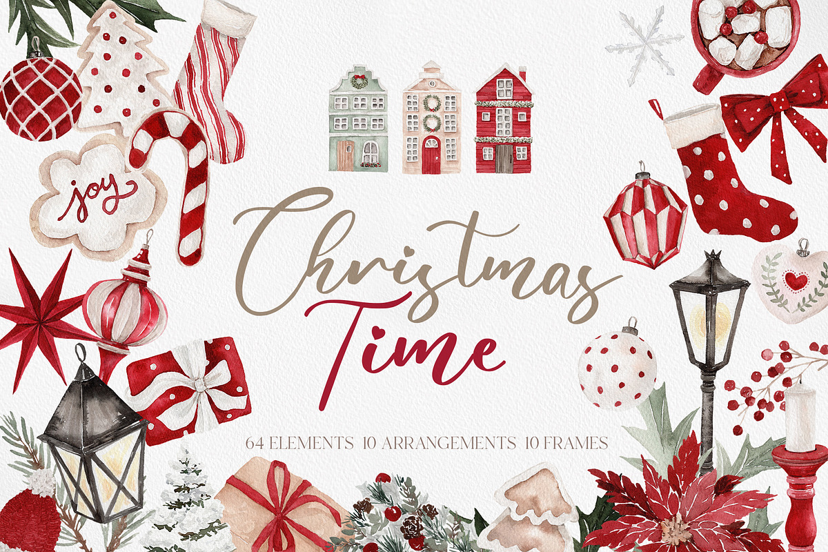 Watercolor Clipart - CHRISTMAS TIME, a Decorative Illustration by Beigetime (Photo 1 of 15)