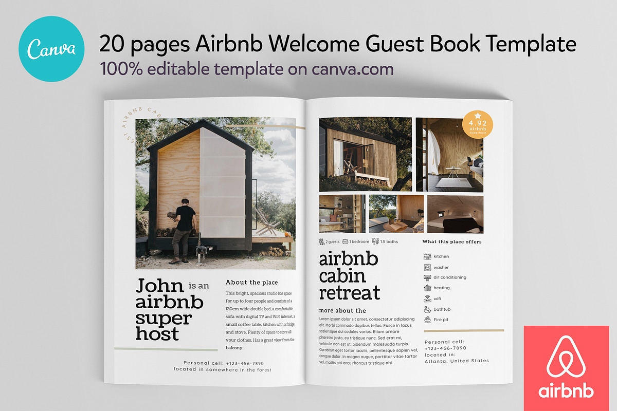 Airbnb Guest Book Canva template, a Templates & Theme by DeLaGranSiete (Photo 2 of 10)