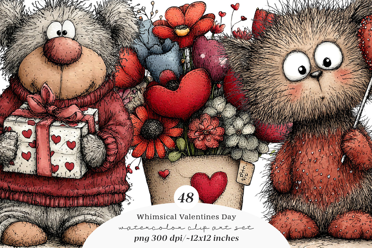 Whimsical valentines day clipart, an Illustration by SinaCreation (Photo 1 of 11)