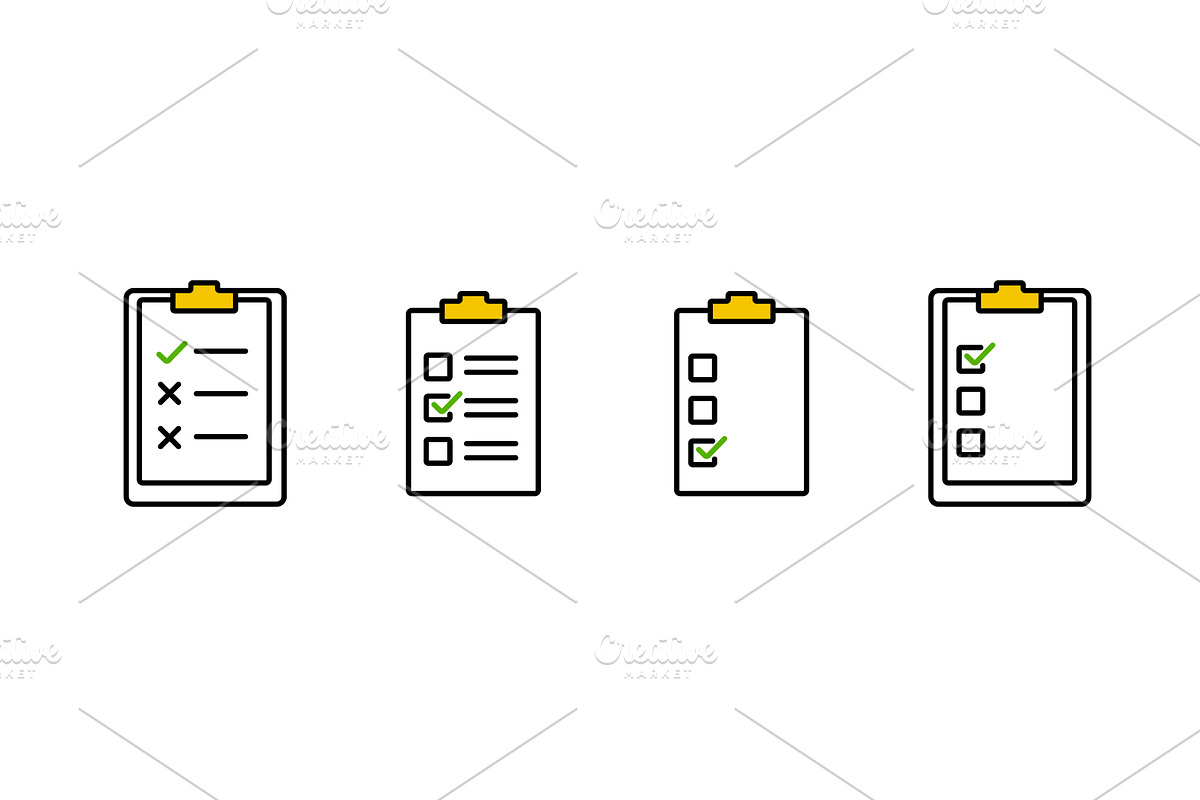 Different types of checklist icons, an Object Illustration by skripnikbb
