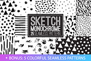 Sketch monochrome seamless patterns, a Pattern Graphic by Tumana_Net (Thumbnail 1 of 7)