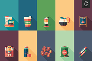 Coffee Flat Square Icon Set