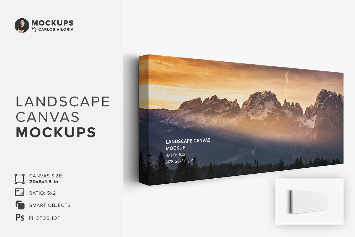 Landscape Canvas Ratio 5x2 Mockup, a Print Template by Mockups by Carlos Viloria (Photo 1 of 5)