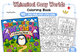 Whimsical Cozy Worlds Coloring Book, a Decorative Illustration by Design Station