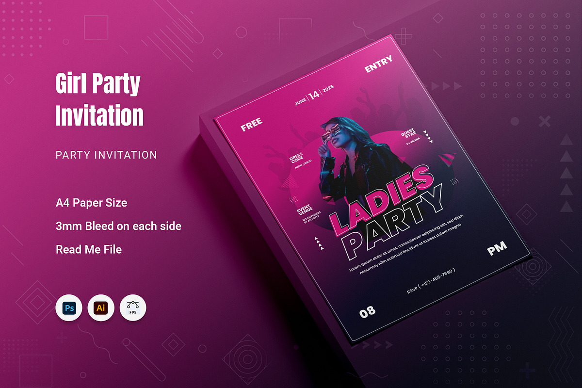 Girl Party Invitation, an Invitation Template by Fannan Studio (Photo 1 of 2)