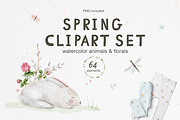 Spring watercolor clipart set, an Animal Illustration by Pattern + watercolor (Thumbnail 1 of 11)