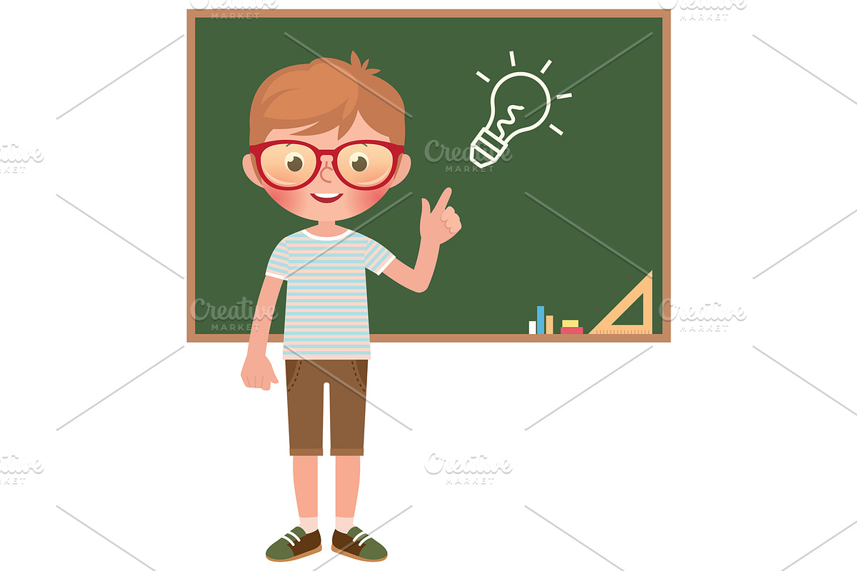 Child boy pupil at the school board, an Education Illustration by Julia's illustrations