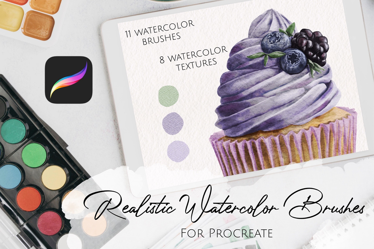 Watercolor Procreate brushes, a Brush Add-On by Marge Art (Photo 1 of 5)