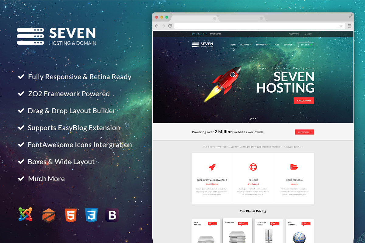 ZT Seven Joomla Hosting Template, a Websites & App Template by zootemplate