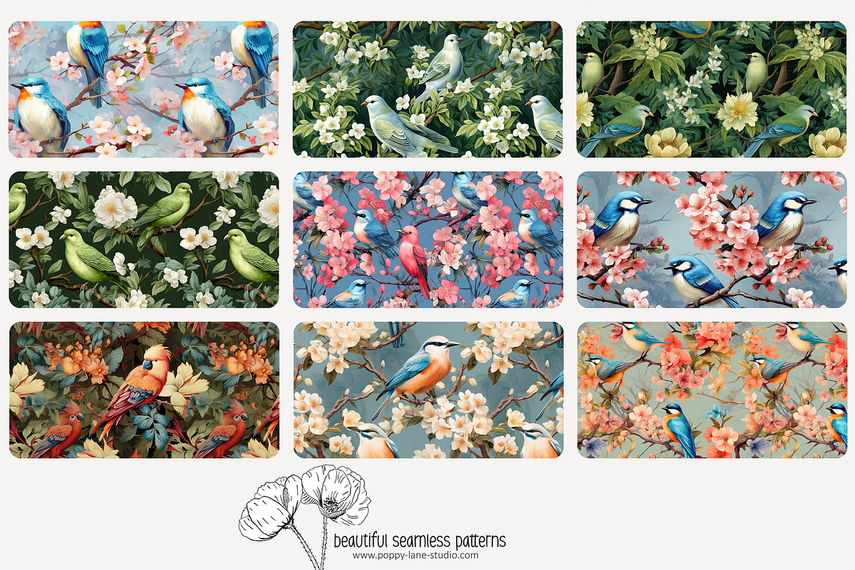 80 vintage birds seamless pattern, a Pattern Graphic by Poppy Lane Studio (Photo 2 of 11)