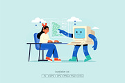 Human and AI Analyzing Data Chart, a Work Illustration by Partikusi Design (Thumbnail 2 of 3)