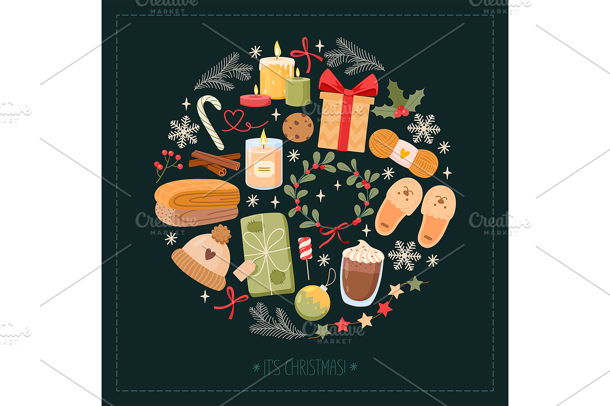 Christmas holiday symbols set, a Seasonal Illustration by Elen_Art (Photo 1 of 3)
