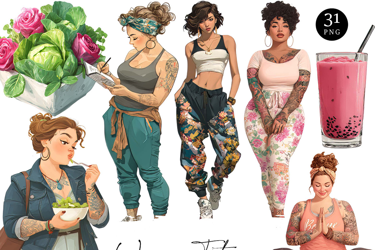 Curvy Woman Fitness Clipart, a Person Illustration by Design Scotch (Photo 1 of 8)