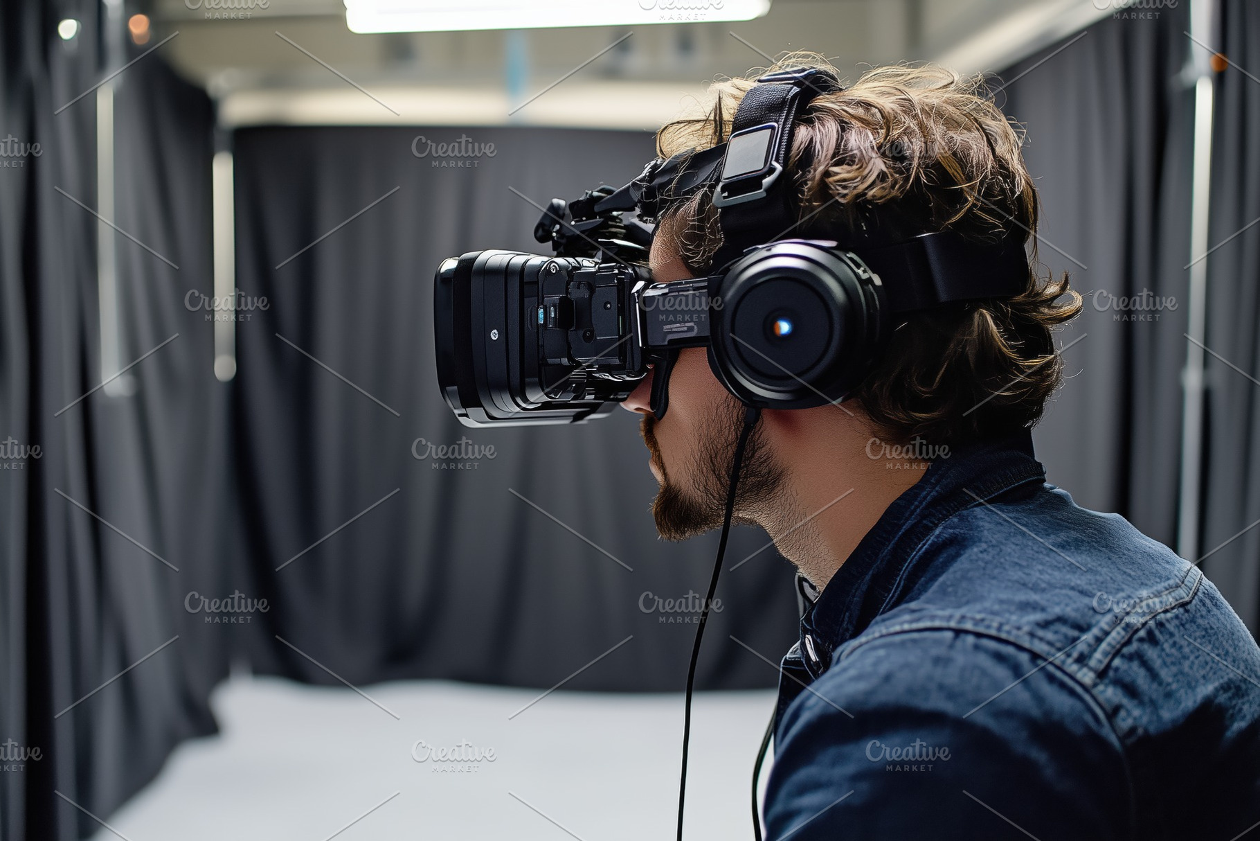 A person virtual prototyping specialist wearing a virtual reality headset and h, a Person Photo by Textures & Backgrounds
