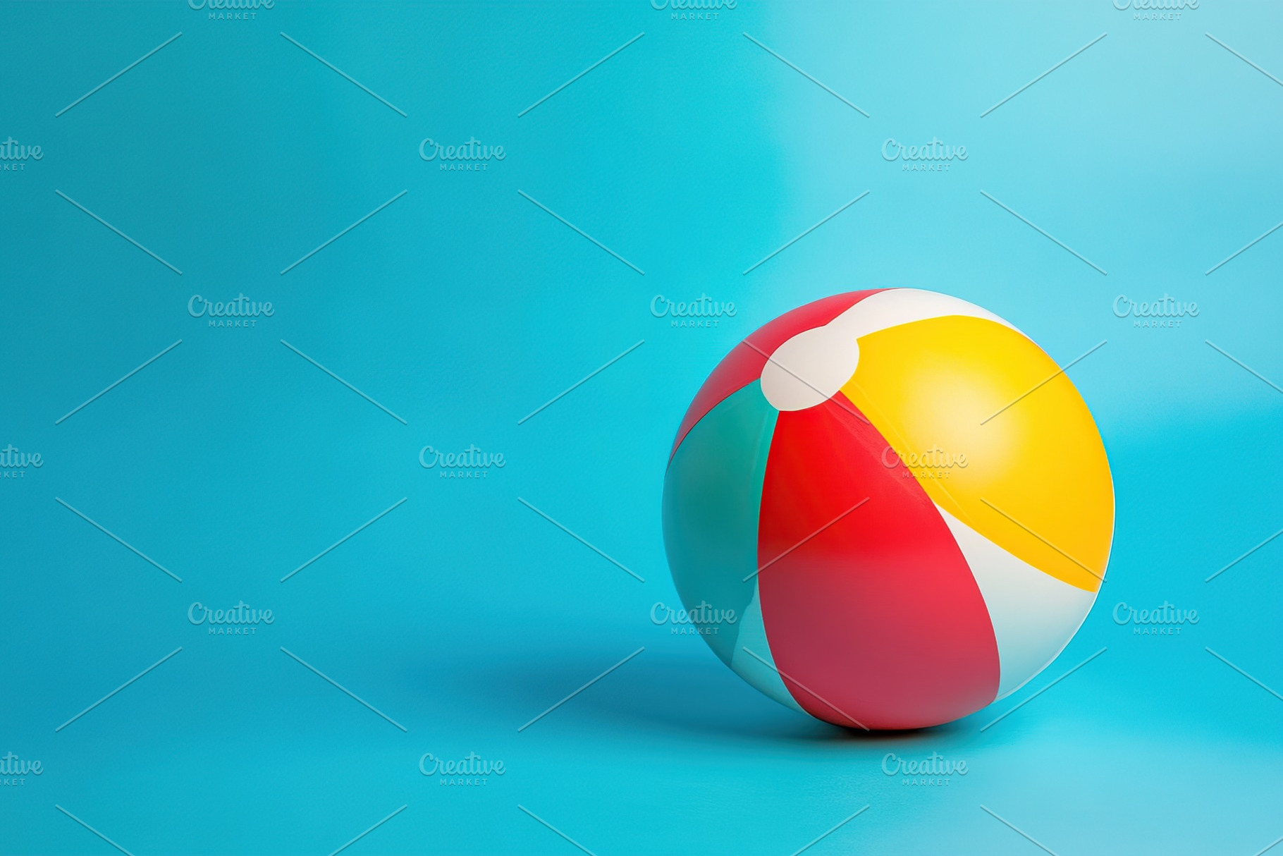 Bright beach ball resting on a smooth pastel blue background ready for summer f, a Sports & Recreation Photo by AlyaAnd