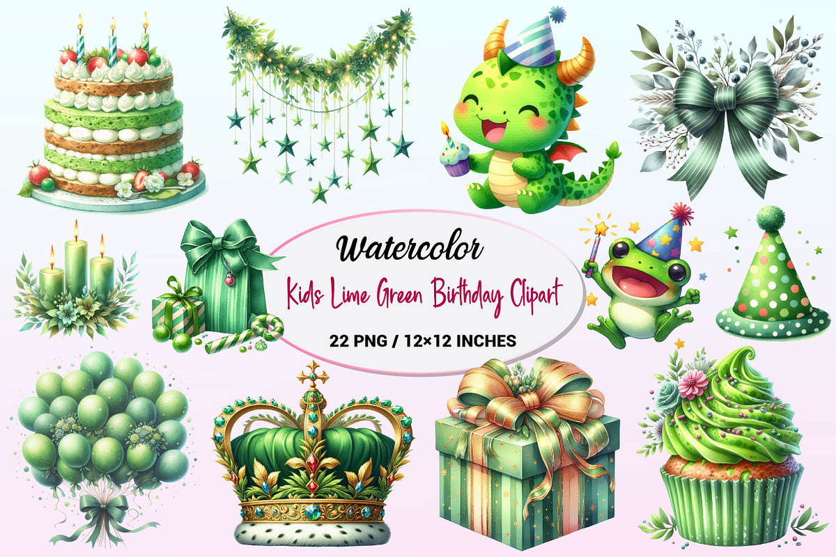 Kids Lime Green Birthday Clipart, a Graphic by CitraGraphics (Photo 1 of 4)