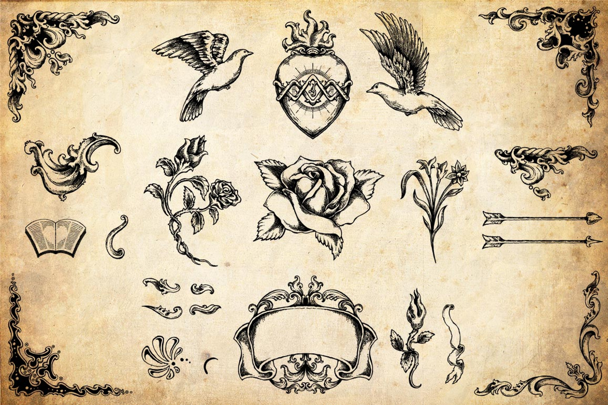 50+ Hand Drawn Valentine Elements preview 3