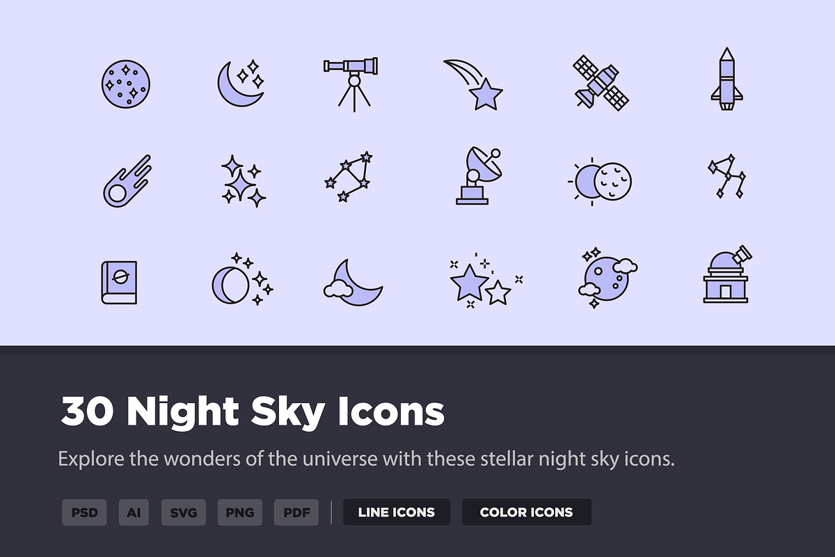 30 Night Sky Icons, a Solid Icon by Creative VIP (Photo 1 of 6)