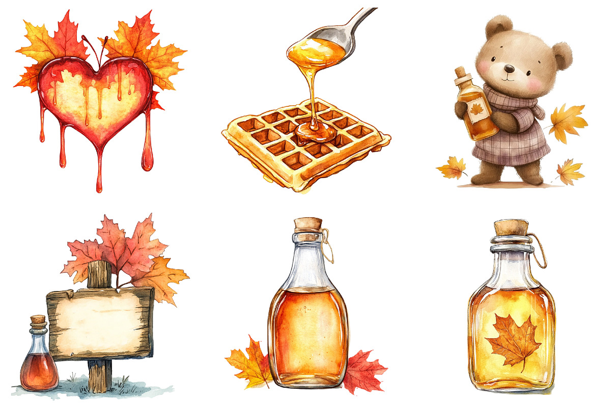 Watercolor Maple Syrup Clipart, an Illustration by Watercolor design (Photo 3 of 12)