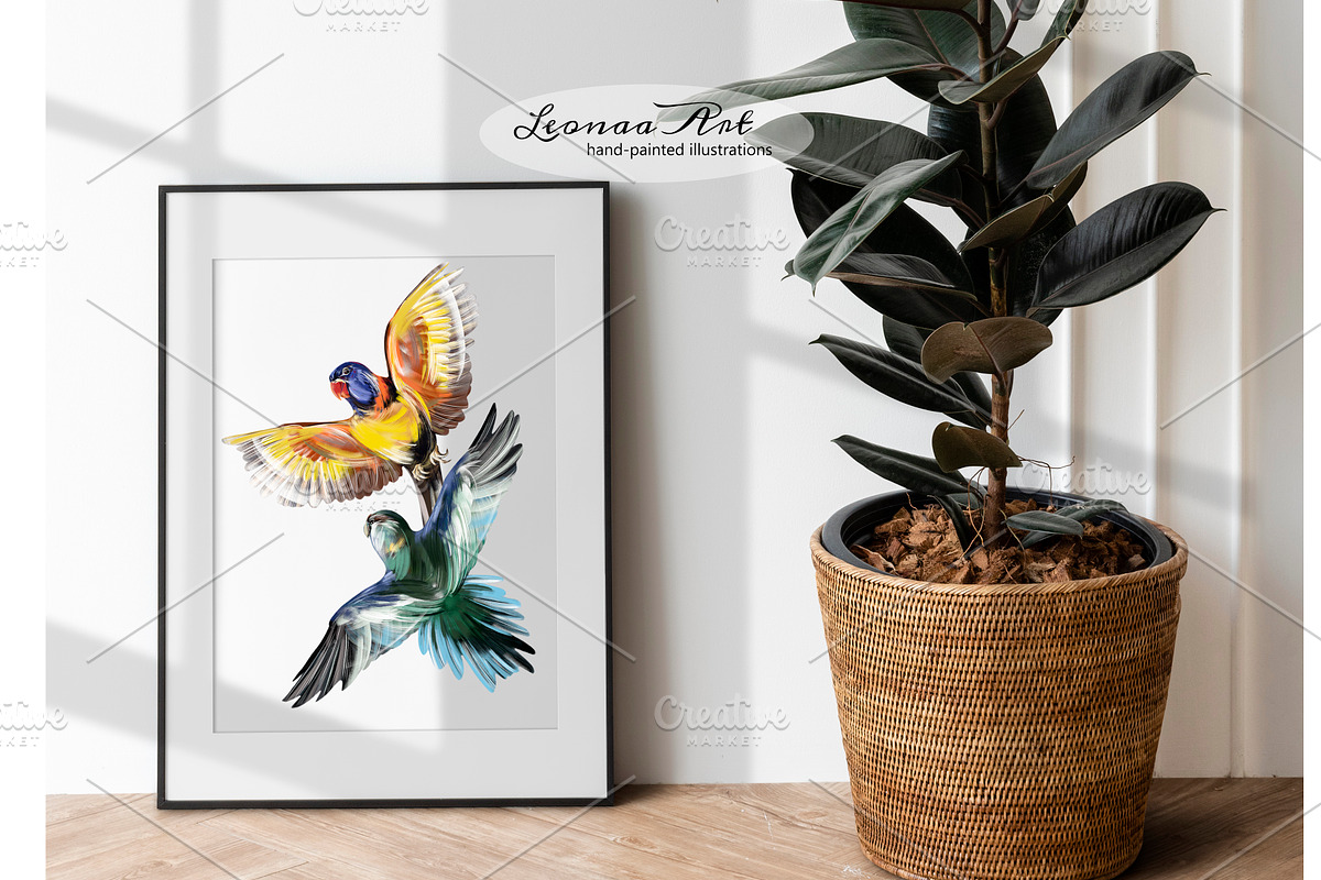 Colorful Parrots Clipart Set, an Animal Illustration by Leonaa art (Photo 3 of 5)