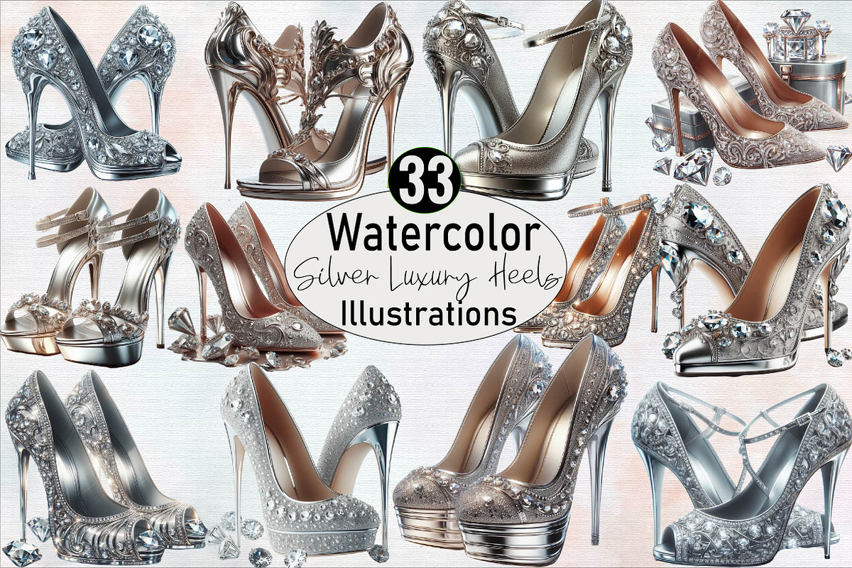 Silver Luxury Heels  Sublimation Cl, an Illustration by SVGArt (Photo 1 of 8)