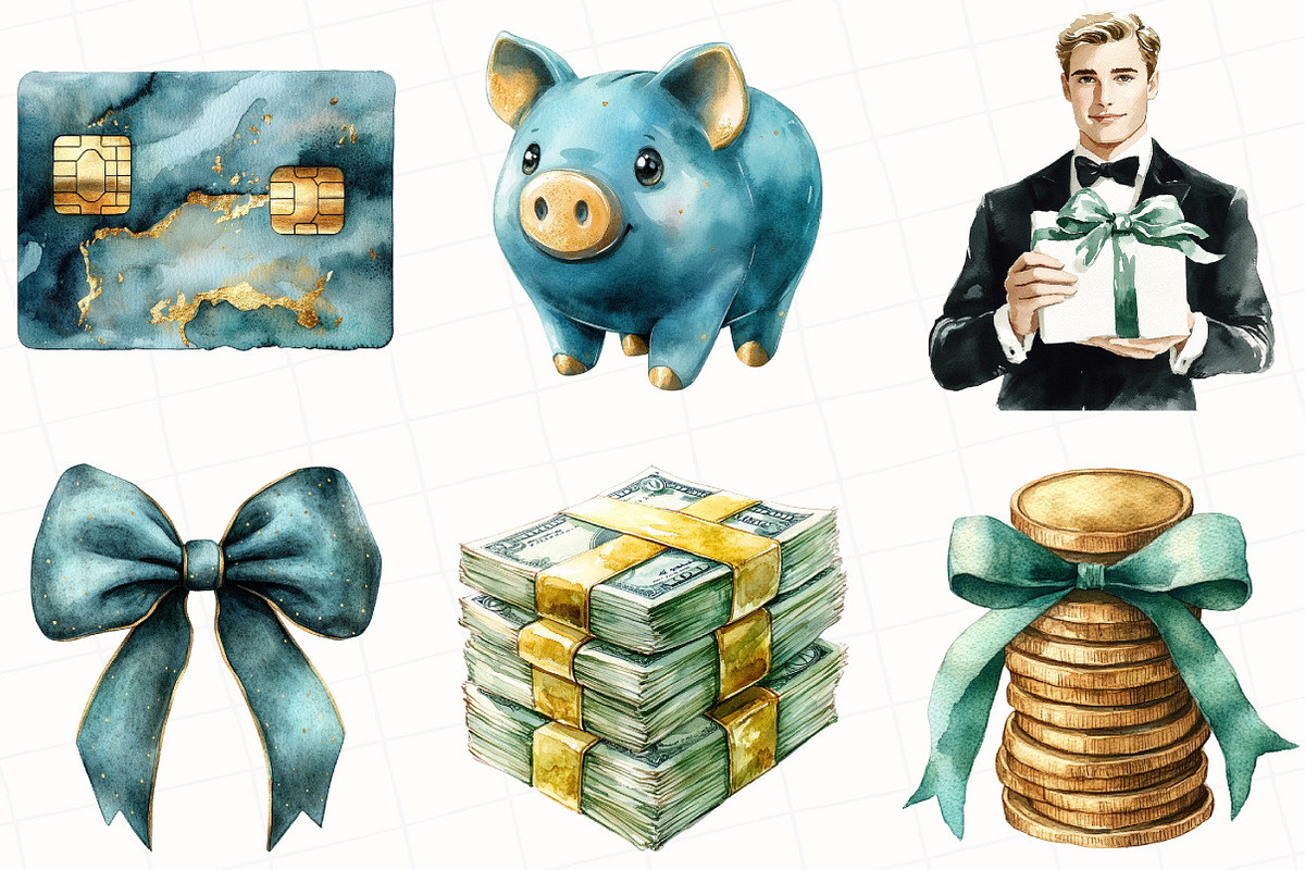 Money Girl Watercolor Clipart, an Illustration by OK Design (Photo 2 of 5)