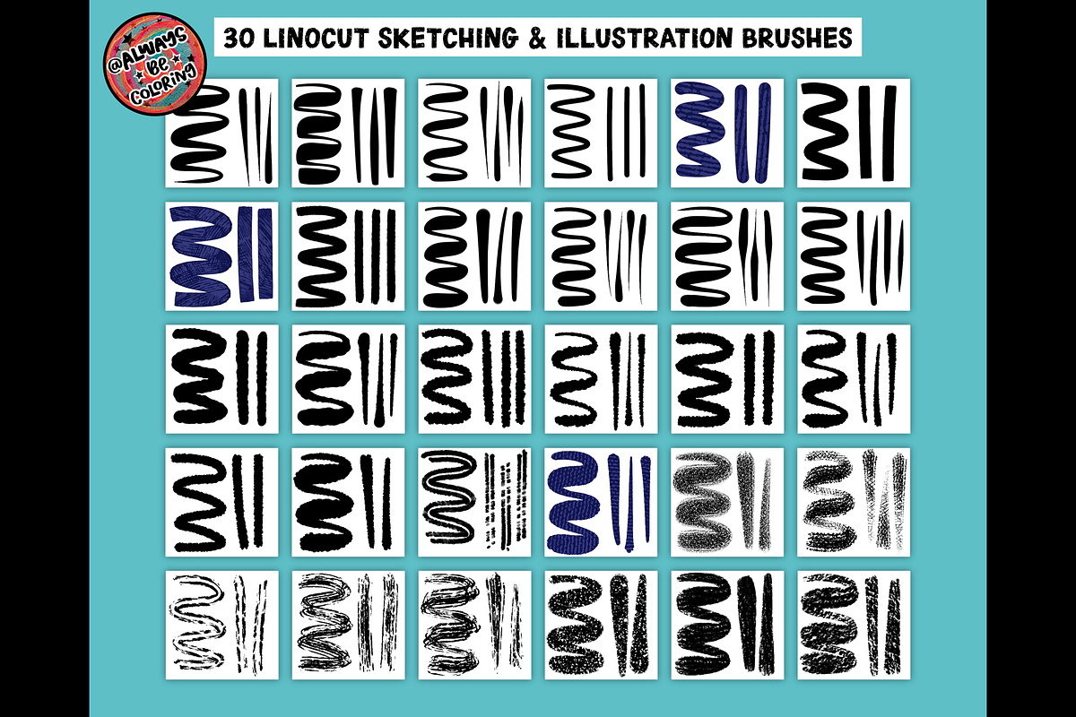 Procreate Linocut Brush Set Volume 2, a Brush Add-On by AlwaysBeColoring (Photo 3 of 13)