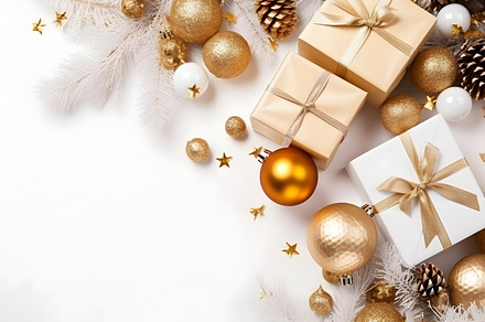 Festive Christmas Decor, Golden Ornaments, Holiday Background, S, a Holiday Photo by Mashimara