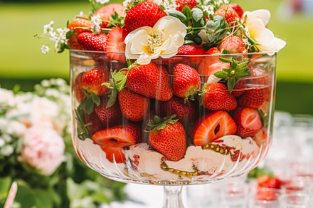 Strawberry dessert buffet table, food catering for wedding, part, a Food & Drink Photo by Anneleven