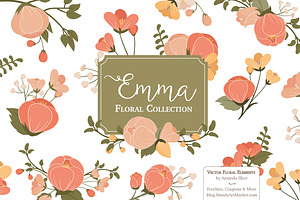 Peach Floral Vectors & Clipart, an Illustration by Amanda Ilkov