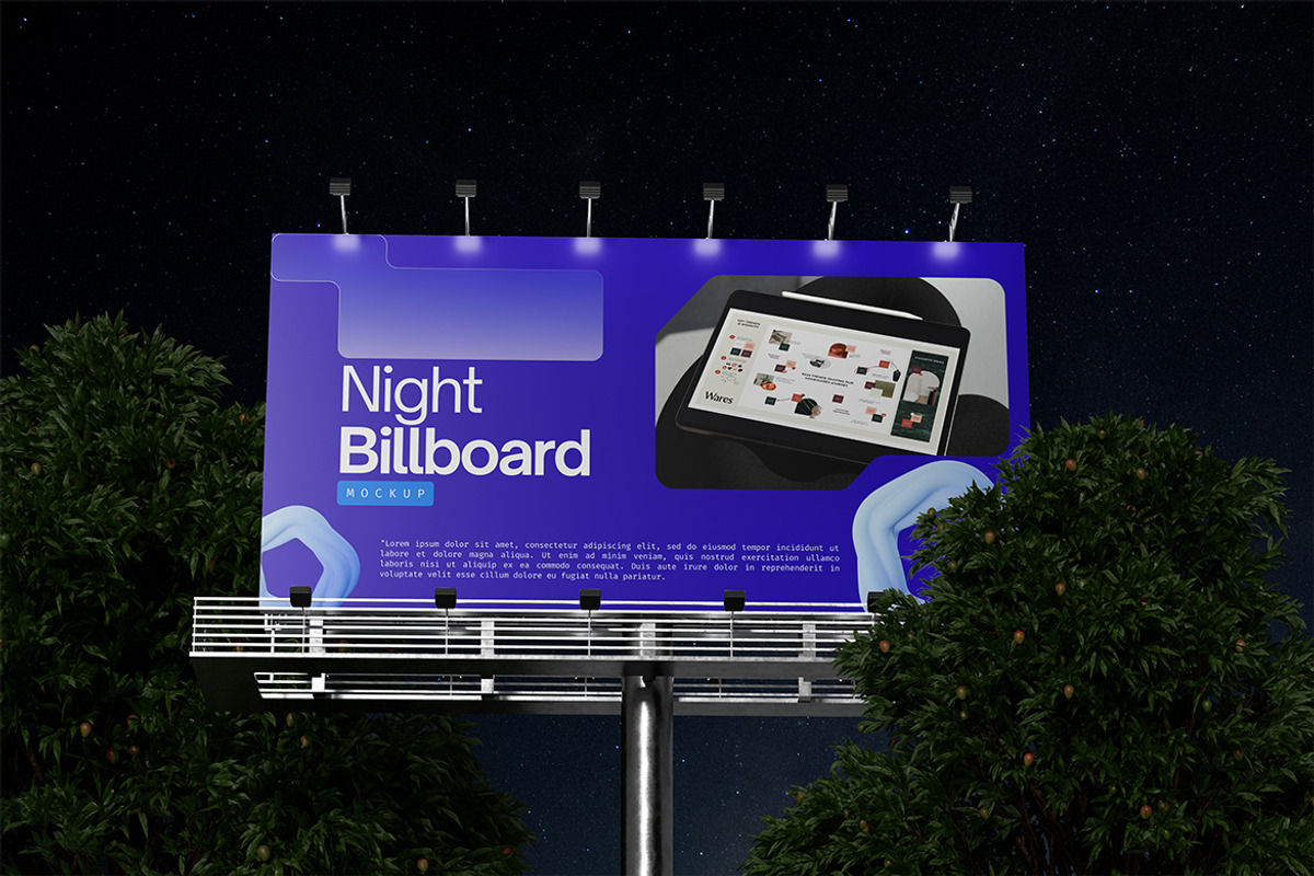 Night Billboard Mockup, an Advertising Mockup by HanaSaka_Studio (Photo 3 of 5)
