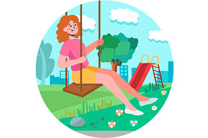 Woman swinging in city park enjoy, a Sport Illustration by vectorpointstudio