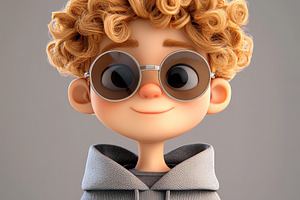 3D Cartoon Boy Curly Hair Sunglasses, a Person Photo by Hamza067