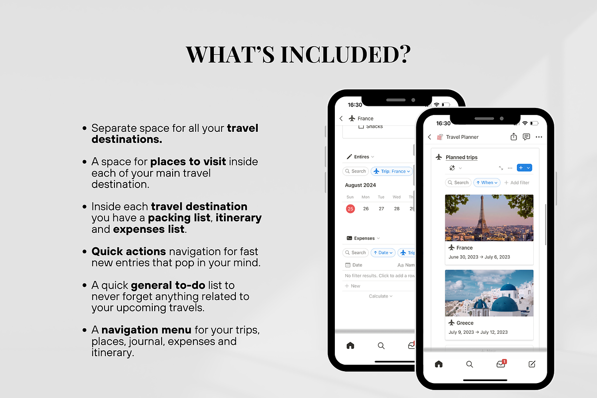 Notion Travel Planner, an App Template by SociallyyCreative (Photo 3 of 20)