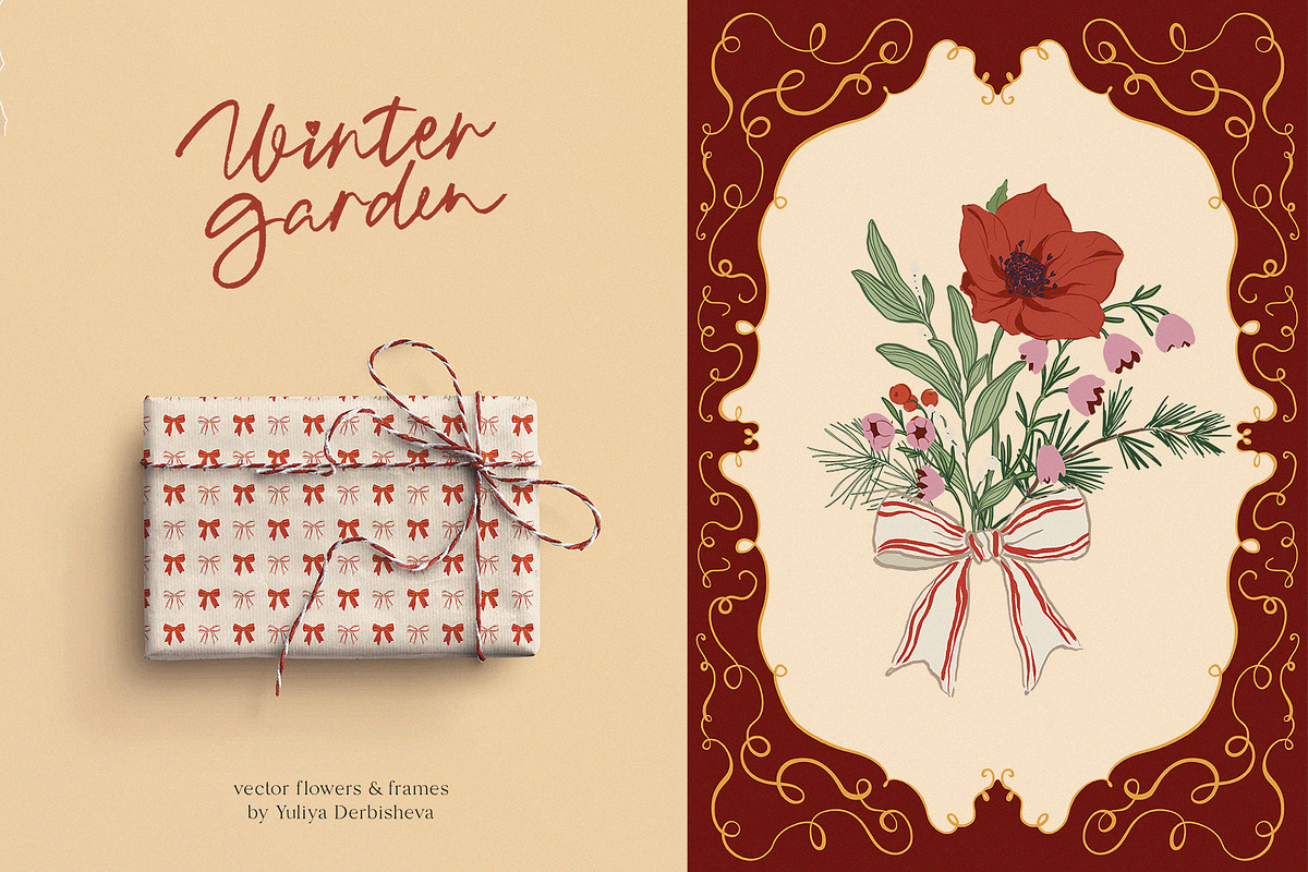 Winter Garden vector flowers frames, an Object Graphic by Yuliya Derbisheva (Photo 3 of 11)