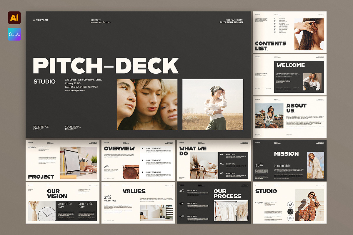 Pitch deck Presentation Template, a Presentation Template by E-Type (Photo 1 of 5)
