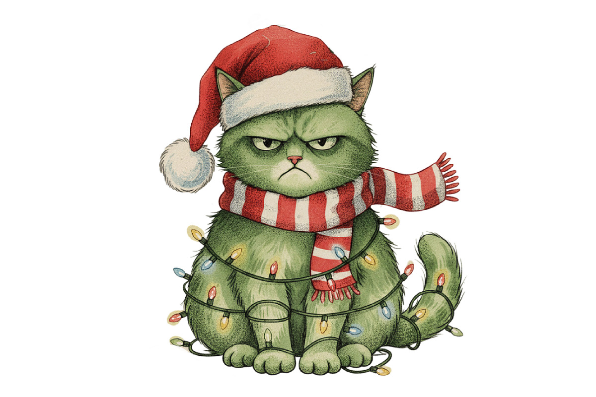 Grumpy Christmas Cat  PNG, an Illustration by Designking (Photo 1 of 6)